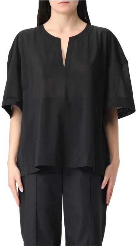 Max Mara - Blouse Fidato - Zwart - Korte Mouwen - V-hals - Gebreid