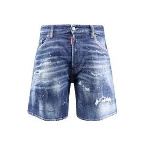 Dsquared2 Blauwe Shorts met Verfvlekken , Blue , Heren , Maat: 2XL