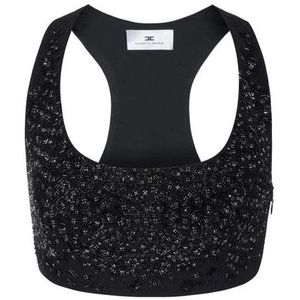 Elisabetta Franchi, Dames, Tops, Zwart, Maat: XS Satijn,