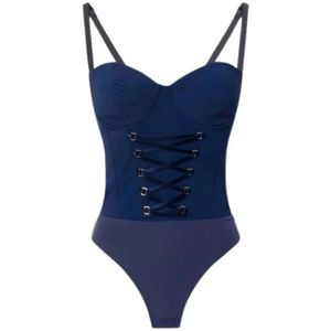 Elisabetta Franchi, Dames, Tops, Blauw, Maat: L Satijn,