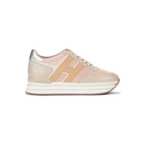 Hogan Midi H222 Sneaker in Roze Beige en Bruin , Multicolor , Dames , Maat: 36 EU