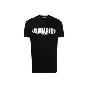 Dsquared2 Zwarte katoenen T-shirt met logo belettering , Black , Heren , Maat: 2XL