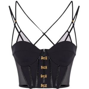 Elisabetta Franchi, Dames, Tops, Zwart, Maat: XS Satijn,