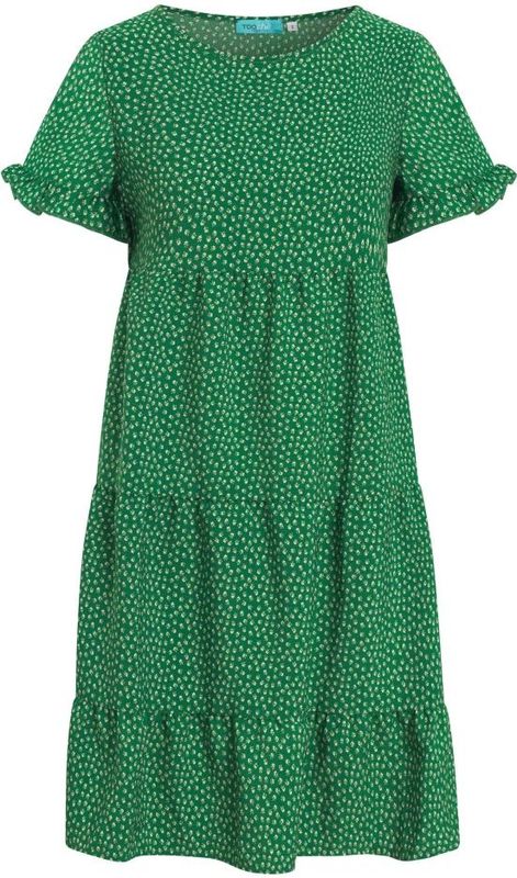 TOOche - Victory - Jurk - Beige/Groen - Korte Mouwen - Bloemenprint