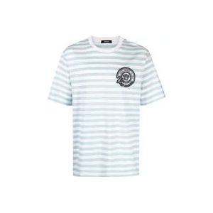 Versace Gestreept Jersey Stof T-Shirt met Geborduurd Nautisch Embleem , White , Heren , Maat: XL