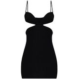 Geribbelde Gebreide Minijurk - Zwart - Mouwloos - Minirok