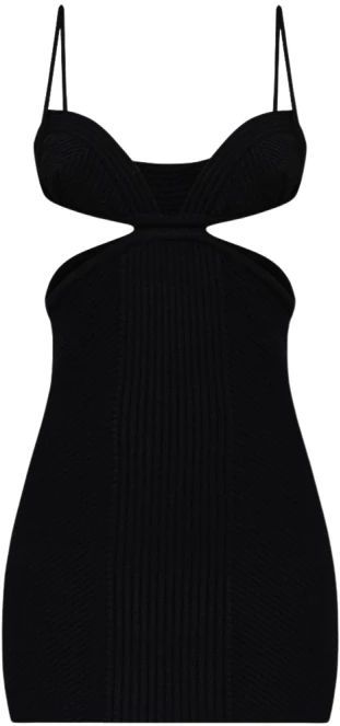 Geribbelde Gebreide Minijurk - Zwart - Mouwloos - Minirok