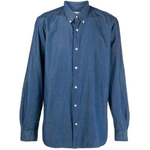 Woolrich, Heren, Overhemden, Blauw, Maat: S Denim,