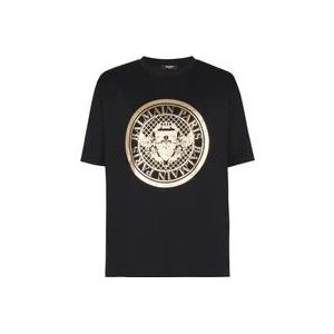 Balmain Logo Print T-shirt , Black , Heren , Maat: M