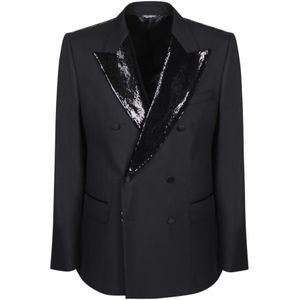 Dolce & Gabbana, Heren, Jassen, Zwart, Maat: L Zijde,