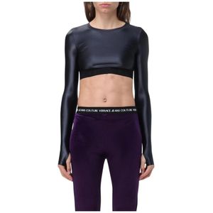 Versace Jeans Couture, Dames, Tops, Zwart, Maat: 3XS