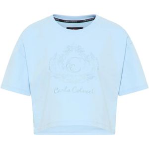 Carlo Colucci - Cropped Oversized T-Shirt - Blauw - Dames