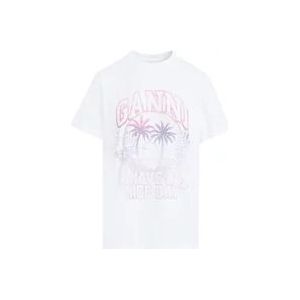 Ganni Basis Jersey Cocktail T-Shirt , White , Dames , Maat: XS