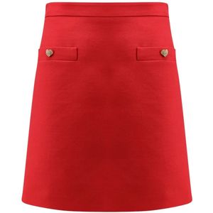 Valentino - Rokken - Rood - Wol - Bloemen Jacquard Rok met Hart Knopen