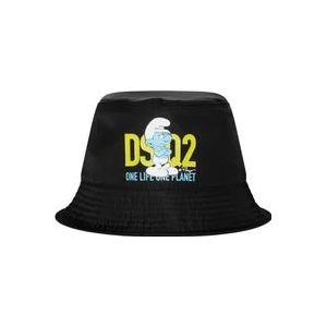 Dsquared2 Grouchy Smurfs Logo Bucket Hat , Black , Heren , Maat: M