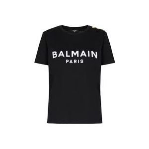 Balmain Zwarte T-shirts en Polos , Black , Dames , Maat: M