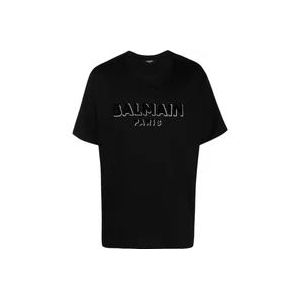 Balmain Flock Metallic T-Shirt , Black , Heren , Maat: L