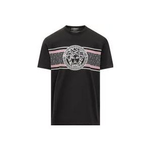 Versace Zwart Crew Neck T-shirt met Medusa Logo , Black , Heren , Maat: S