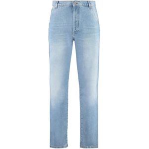 Balmain Blauwe Cropped Rechte jeans , Blue , Heren , Maat: W31