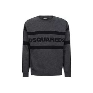 Dsquared2 Grijze Sweaters met Contrast Logo en Raglan Mouwen , Gray , Heren , Maat: S