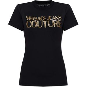 Versace Jeans Couture - T-shirt - Zwart - Korte Mouwen - Leer - Open Rug