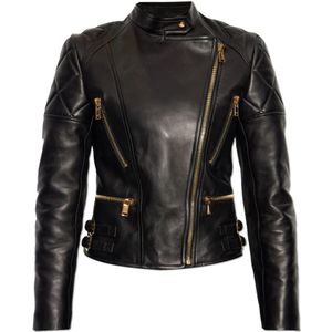 Versace, Dames, Jassen, Zwart, Maat: S Leer,