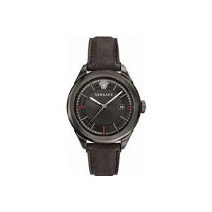 Versace Donkergrijs Bruin Leder Zilver Staal Horloge , Brown , Heren , Maat: ONE Size