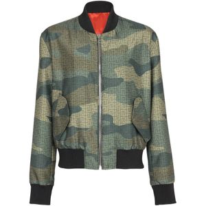 Balmain Camouflage monogram Shantung bomberjack , Green , Heren , Maat: 2XL