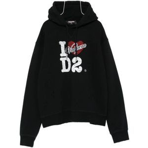 Dsquared2, Dames, Sweatshirts & Hoodies, Zwart, Maat: M Katoen,
