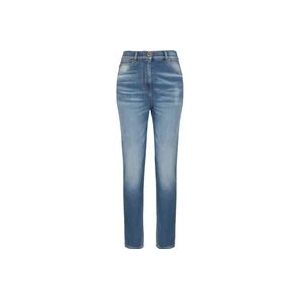 Balmain Slim-fit denim jeans met gouden details , Blue , Dames , Maat: S