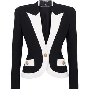 Balmain Twee-tone crêpe jasje , Black , Dames , Maat: 2XS