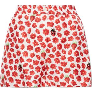 Versace Zijden shorts met aardbeientuin print , Red , Dames , Maat: S