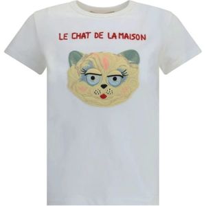 Valentino - Chat De La Maison - T-shirt - Wit - Geborduurd Katoen Jersey