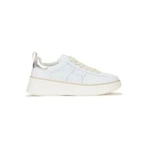 Hogan Witte leren sneakers met zilverkleurige details , White , Dames , Maat: 35 EU