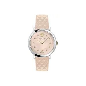 Versace Stijlvol Roze Leren Horloge , Pink , Dames , Maat: ONE Size
