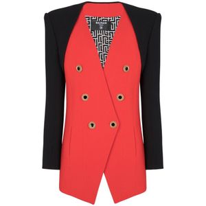 Balmain Dubbele trompe loeil jas , Red , Dames , Maat: 2XS