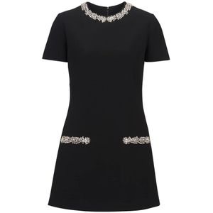 Balmain Geborduurde crêpe shiftjurk , Black , Dames , Maat: 2XS