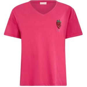 Liu Jo - T-shirt - Roze - Katoen - Aardbeienmotief met Strasssteentjes