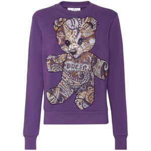 Philipp Plein, Dames, Sweatshirts & Hoodies, Paars, Maat: L Katoen,