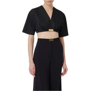 Elisabetta Franchi, Dames, Blouses & Shirts, Zwart, Maat: M Katoen,