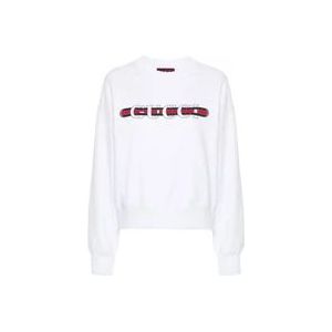 Gucci Witte Katoenen Jersey Web Print Sweater , White , Dames , Maat: XS