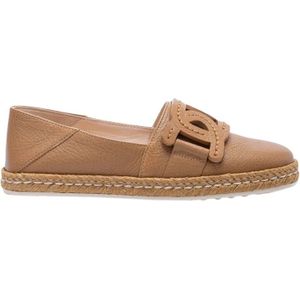 Tod's Dames Leren Espadrilles in Kameel , Beige , Dames , Maat: 40 EU