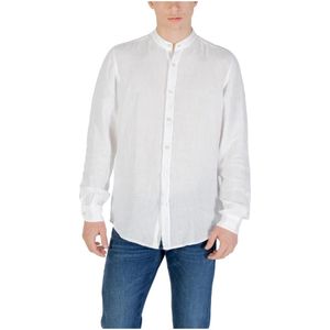 Overhemd - Effen - Linnen - Lange Mouw - Opstaande Kraag