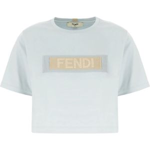 Fendi Casual Katoenen T-Shirt voor Mannen , Blue , Dames , Maat: S