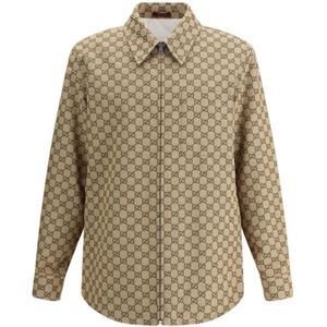 Gucci, Heren, Overhemden, Bruin, Maat: M Katoen,
