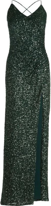 V.M. - Avondjurk - Maxi-jurk - Pailletten - V-hals - Vetersluiting aan de achterkant