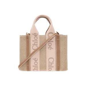 Chloé ‘Woody Small’ shopper tas , Beige , Dames , Maat: ONE Size