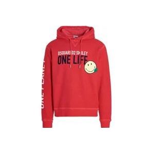 Dsquared2 Rode Smiley Bedrukte Hoodie , Red , Heren , Maat: M