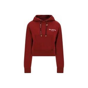 Balmain Rode Katoenen Sweatshirt met Capuchon , Red , Dames , Maat: L