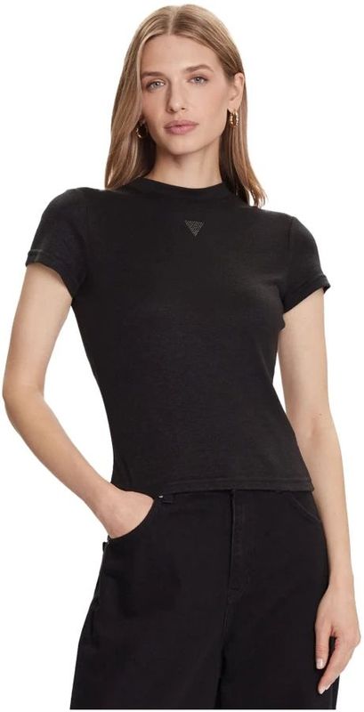 Guess, Dames, Tops, Zwart, Maat: XS Viscose,